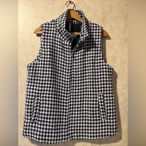 Lulu-B Houndstooth vest Zip up navy white 100% cotton large
